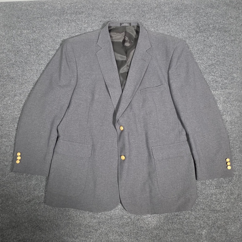David Taylor Mens Gray Wool Blend 2 Button Blazer Sport‎ Coat Gold Buttons 48R